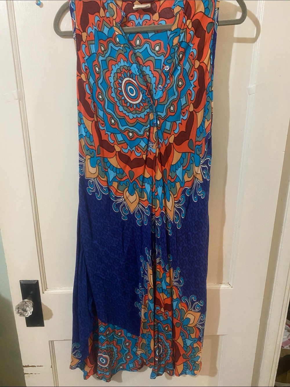 Vibrant Blue & Orange Printed Maxi Dress